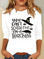 Loose Long Sleeve Crew Neck Letter Pattern Casual Regular T-Shirt
