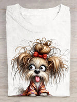 Casual Short Sleeve Crew Neck Dog Loose Regular T-Shirt