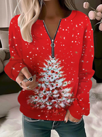 Casual Long Sleeve Crew Neck Christmas Tree Loose Regular Sweatshirt
