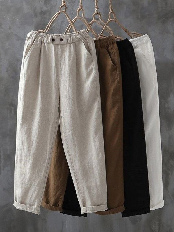 Casual Plain Pocket Stitching Loose Ankle Pants