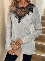 Casual Long Sleeve Crew Neck Color Block Loose Regular Blouse