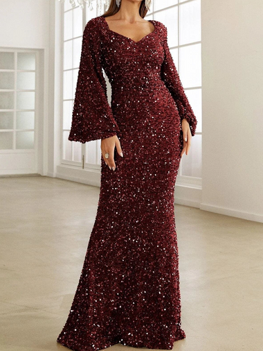 Sexy Long Sleeve Crew Neck Plain Tight Maxi Dress