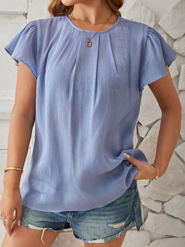 Casual Short Sleeve Crew Neck Plain Loose Regular Blouse