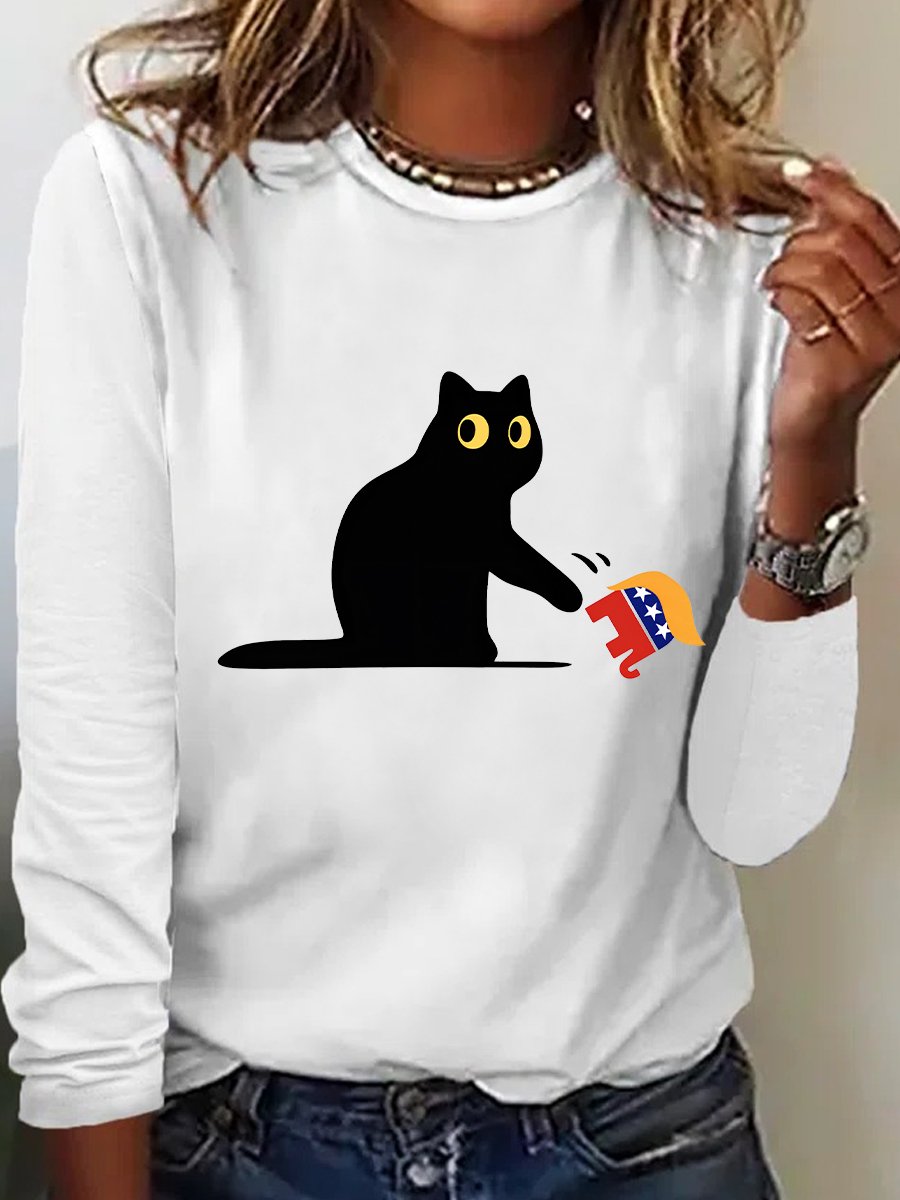 Casual Long Sleeve Crew Neck Animal Loose Regular T-Shirt