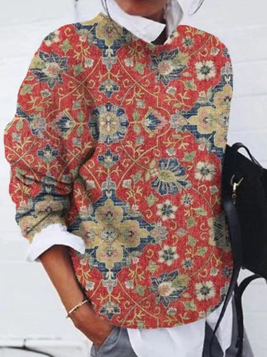 Casual Long Sleeve Crew Neck Ethnic Loose Regular Sweater