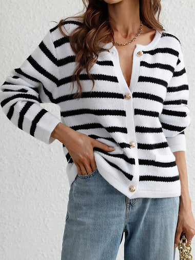 Loose Long Sleeve Wrap Striped Casual Regular Sweater