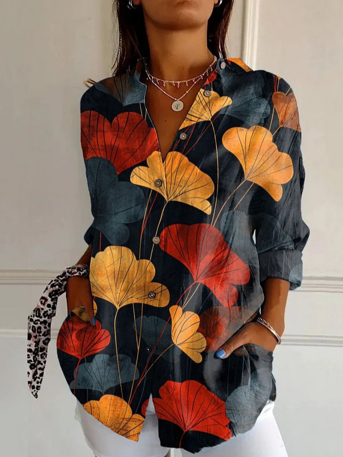 Casual Long Sleeve Shirt Collar Abstract Loose Regular Shirt