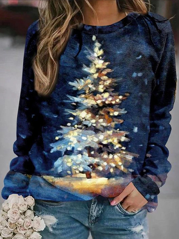 Loose Long Sleeve Crew Neck Christmas Zipper Casual Regular Sweatshirt