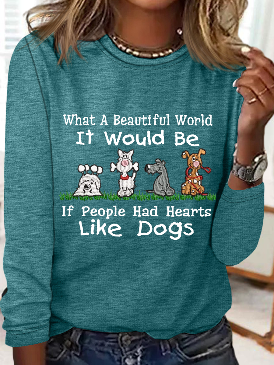 Casual Long Sleeve Crew Neck Dog Regular Blouse