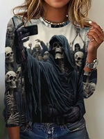 Casual Long Sleeve Crew Neck Halloween Loose Regular T-Shirt