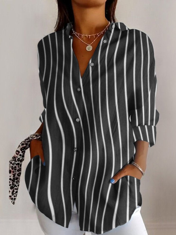 Casual Long Sleeve Shirt Collar Geometric Regular Shirt