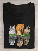 Casual Long Sleeve Crew Neck Cat Loose Regular T-Shirt