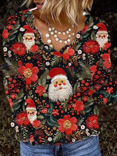 Casual Long Sleeve Christmas Loose Regular Blouse
