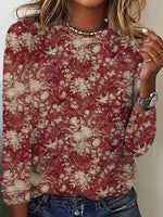 Casual Long Sleeve Crew Neck Floral Regular T-Shirt