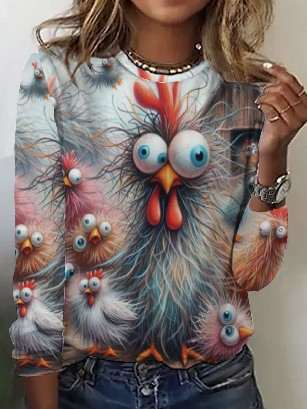 Casual Long Sleeve Crew Neck Animal Loose Regular T-Shirt