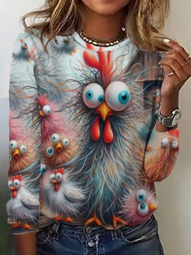 Casual Long Sleeve Crew Neck Animal Loose Regular T-Shirt