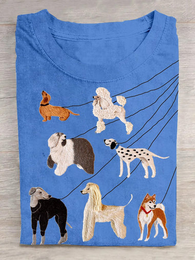 Casual Short Sleeve Crew Neck Dog Loose Regular T-Shirt