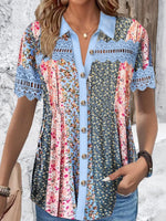 Casual Short Sleeve Shirt Collar Floral Loose Regular Shirt