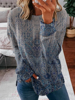 Loose Long Sleeve Crew Neck Ethnic Casual Regular Sweatshirt