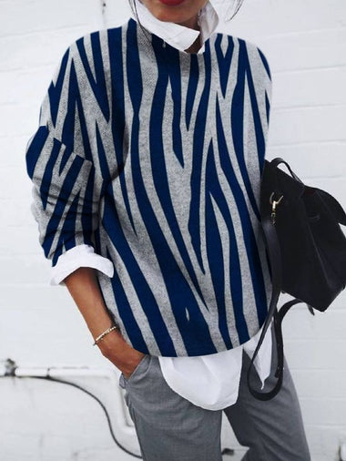 Casual Long Sleeve Crew Neck Striped Zipper Loose Regular Sweatshirt