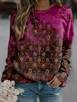 Casual Long Sleeve Crew Neck Abstract Zipper Loose Regular Sweatshirt