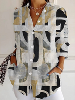 Casual Long Sleeve Shirt Collar Abstract Loose Regular Shirt