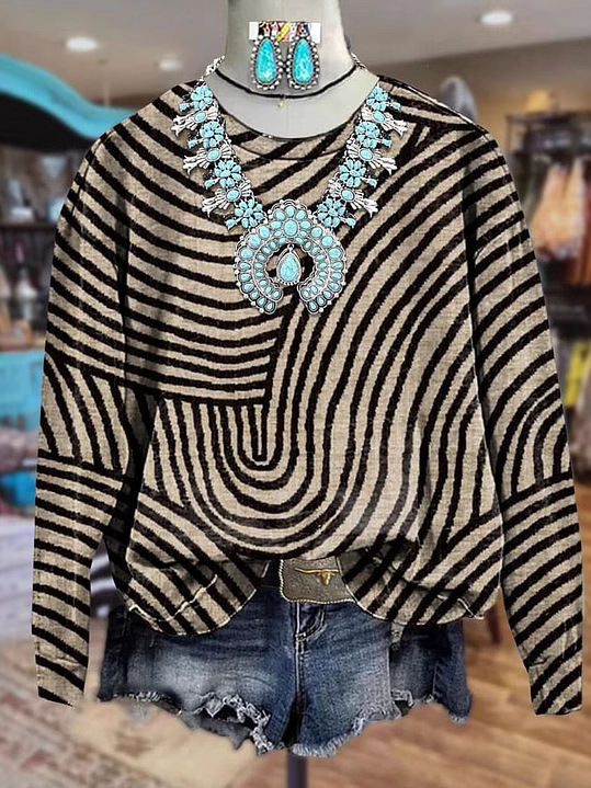 Casual Long Sleeve Crew Neck Geometric Loose Regular Sweatshirt