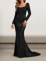 Sexy Long Sleeve Crew Neck Plain Tight Maxi Dress
