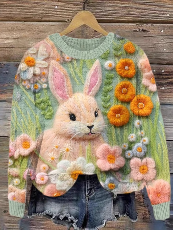 Loose Long Sleeve Crew Neck Floral Animal Casual Regular Sweatshirt