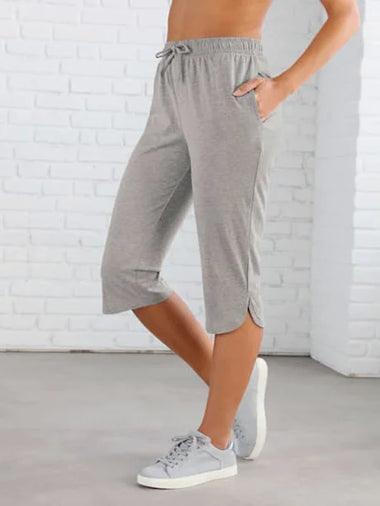 Casual Plain Drawstring Loose Capris Pants