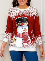 Loose Long Sleeve Crew Neck Christmas Zipper Casual Regular Sweatshirt