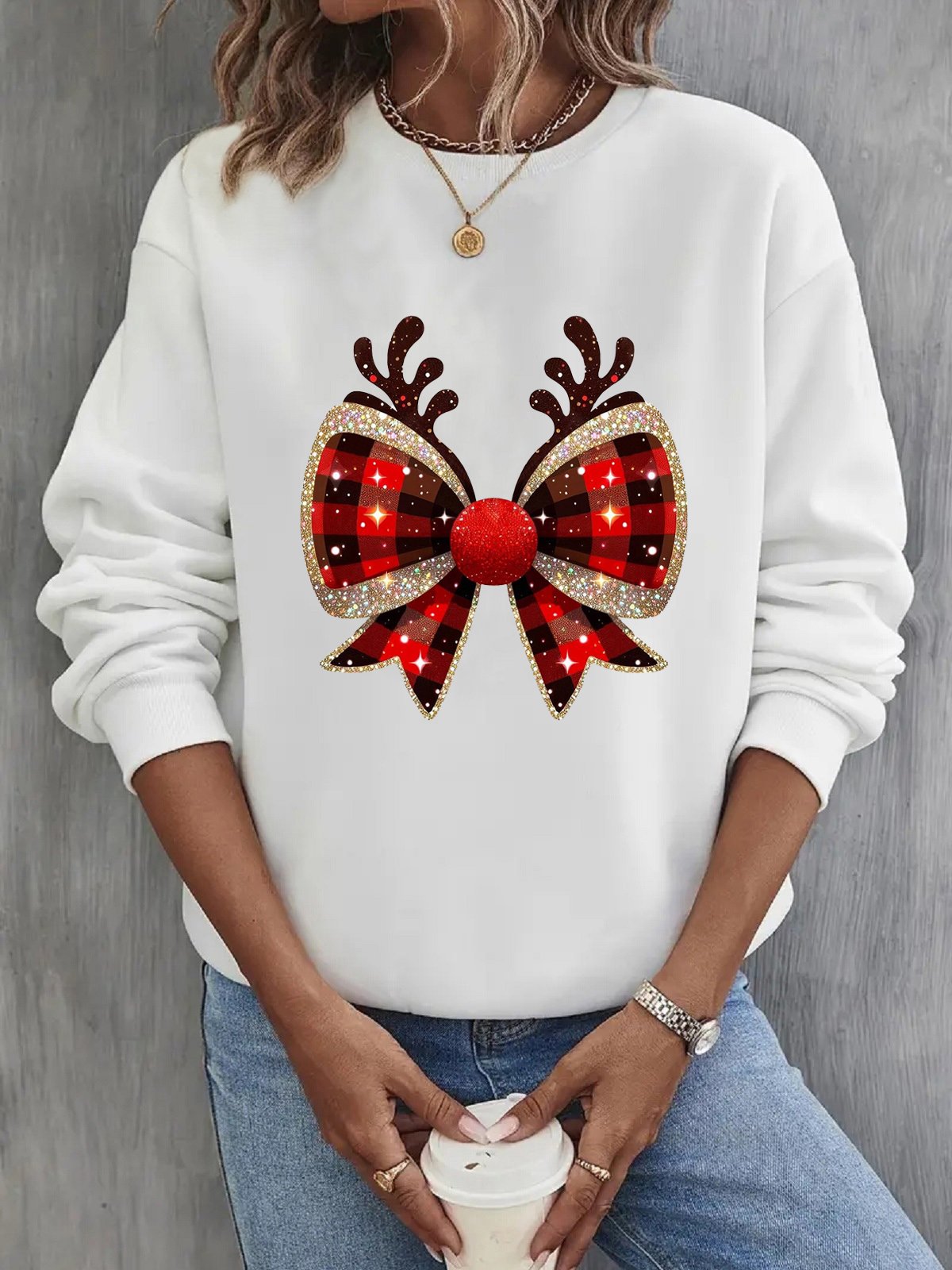 Casual Long Sleeve Crew Neck Christmas Loose Regular Sweatshirt