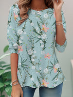 Casual Long Sleeve Crew Neck Floral Loose Regular T-Shirt