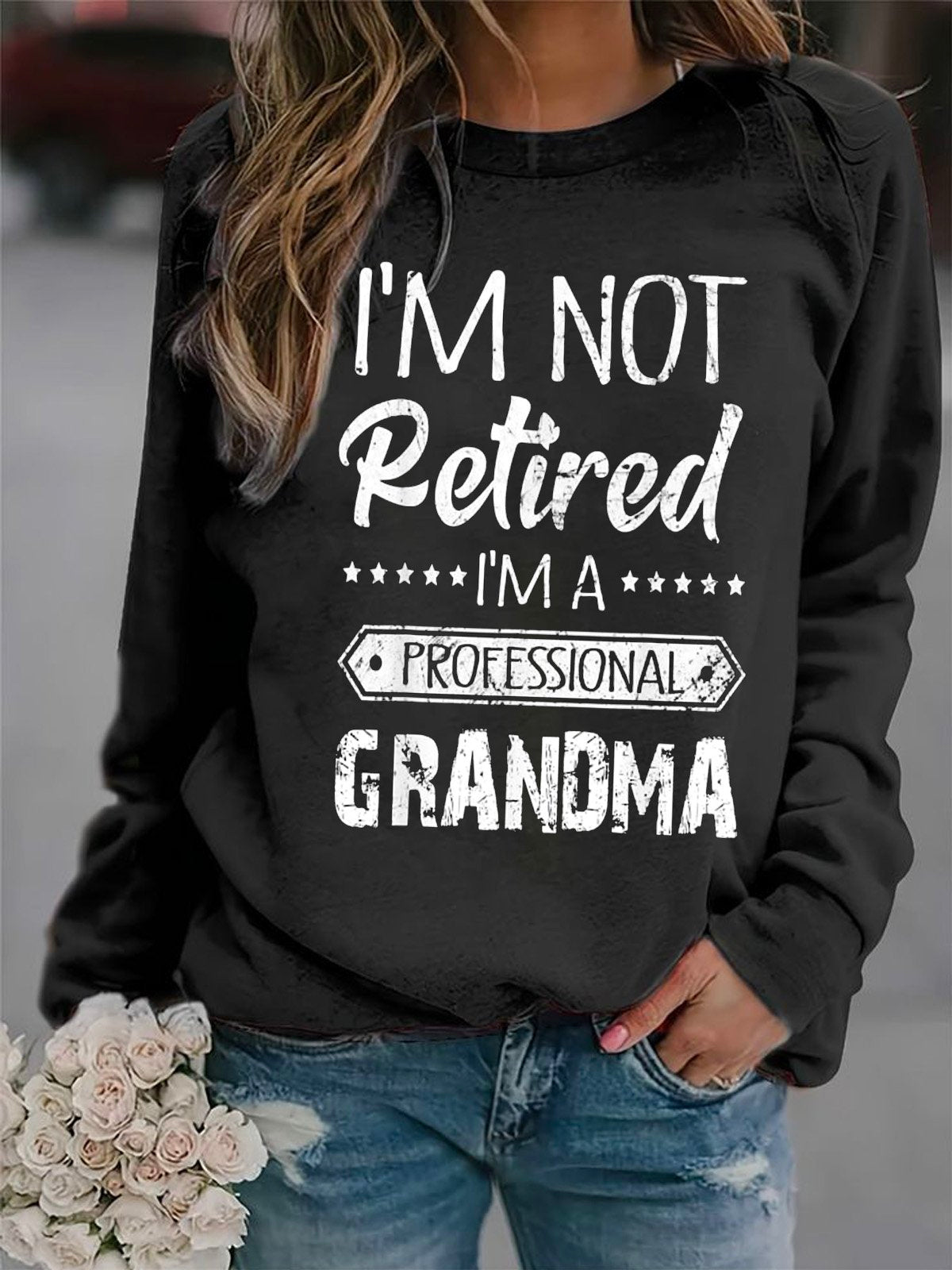 Casual Long Sleeve Crew Neck Text Letters Loose Regular Sweatshirt