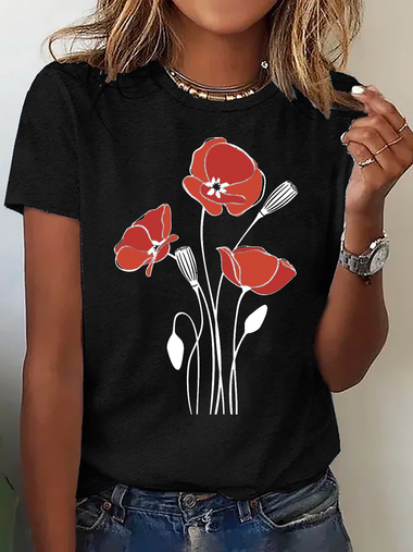 Casual Short Sleeve Crew Neck Floral Loose Regular T-Shirt