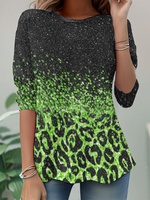 Loose Long Sleeve Crew Neck Ombre Casual Regular Blouse