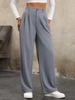 Casual Plain Buckle Loose Long Pants