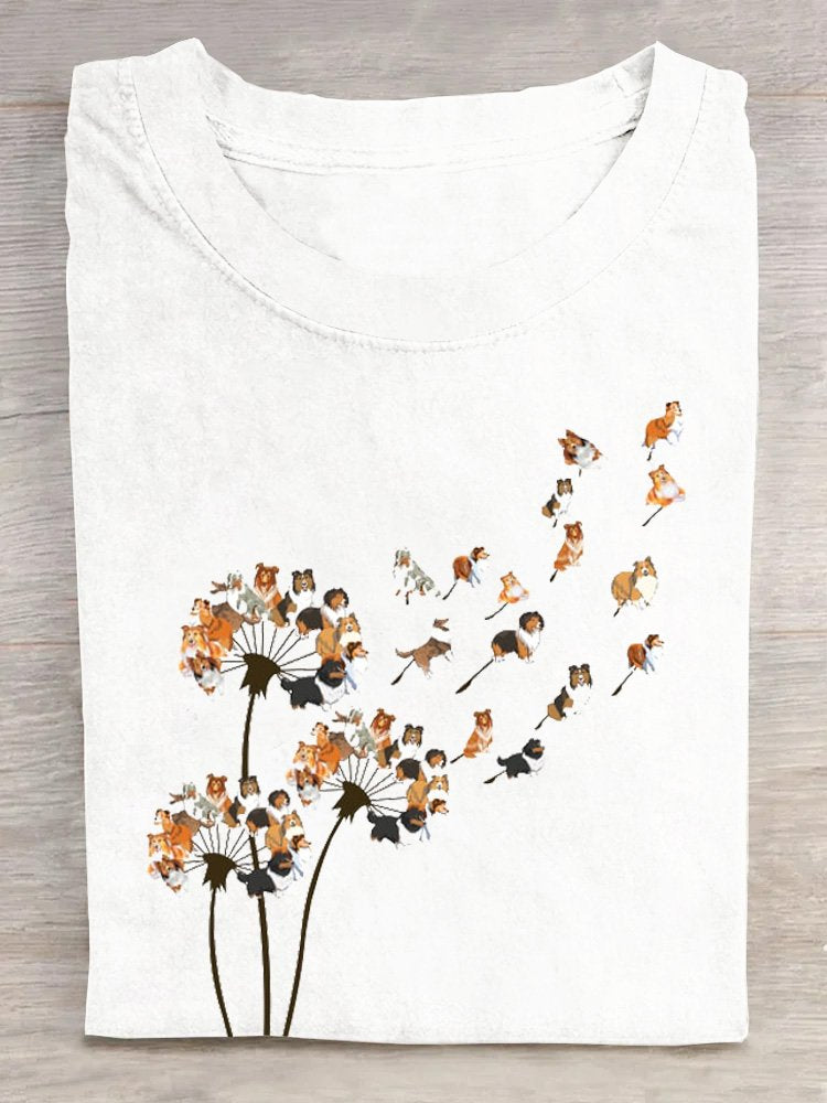 Casual Short Sleeve Crew Neck Dog Loose Regular T-Shirt