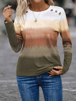 Casual Long Sleeve Notched Abstract Loose Regular Blouse