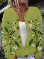 Loose Long Sleeve Floral Printing Casual Regular Cardigan