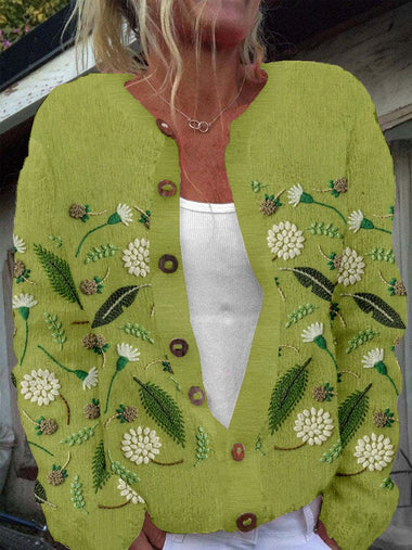 Loose Long Sleeve Floral Printing Casual Regular Cardigan