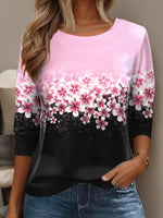 Casual Long Sleeve Crew Neck Floral Loose Regular Blouse