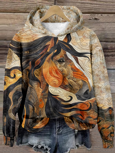 Casual Long Sleeve Hoodie Horse Loose Regular Sweatshirt