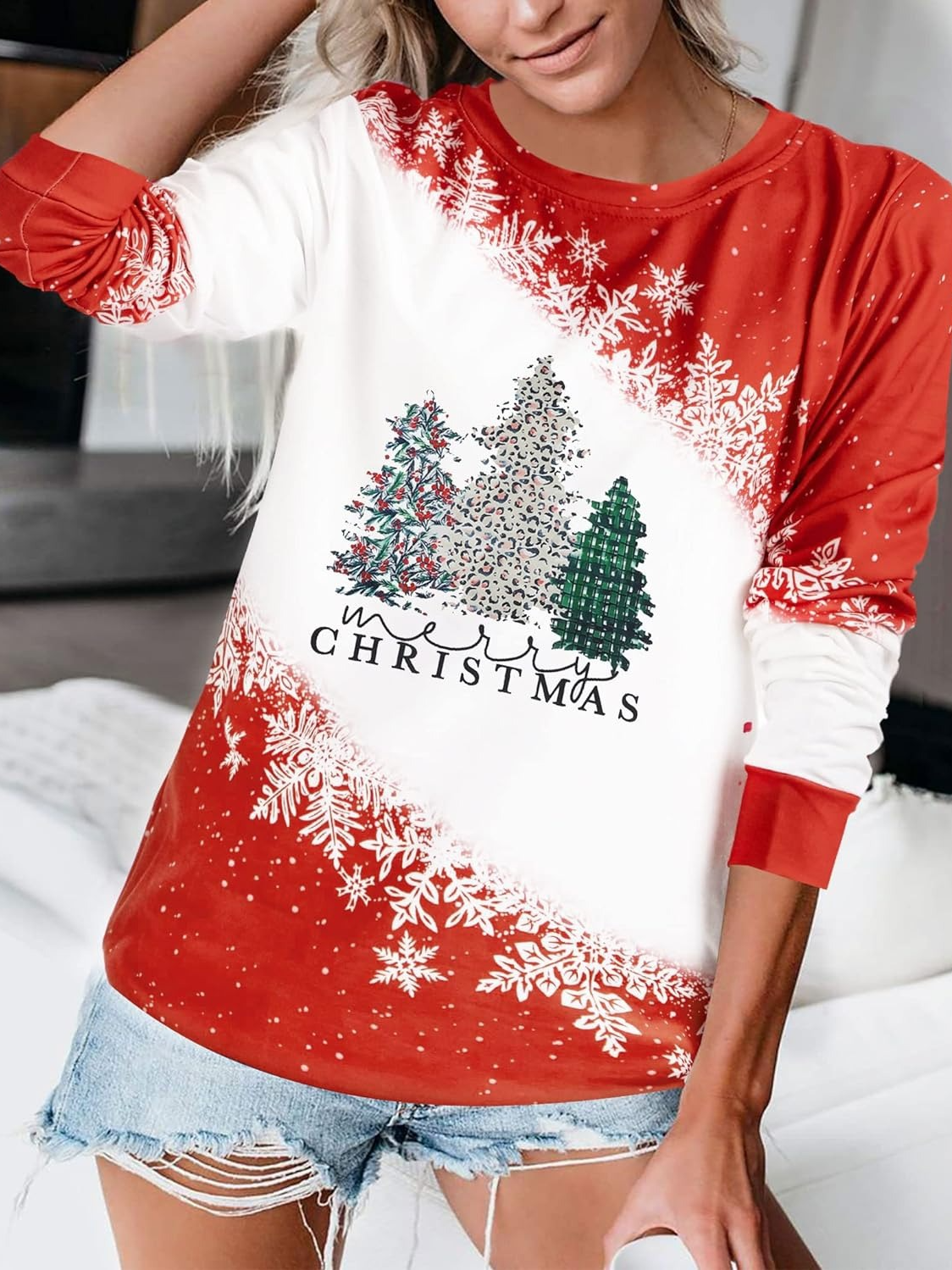 Loose Long Sleeve Crew Neck Christmas Casual Regular T-Shirt