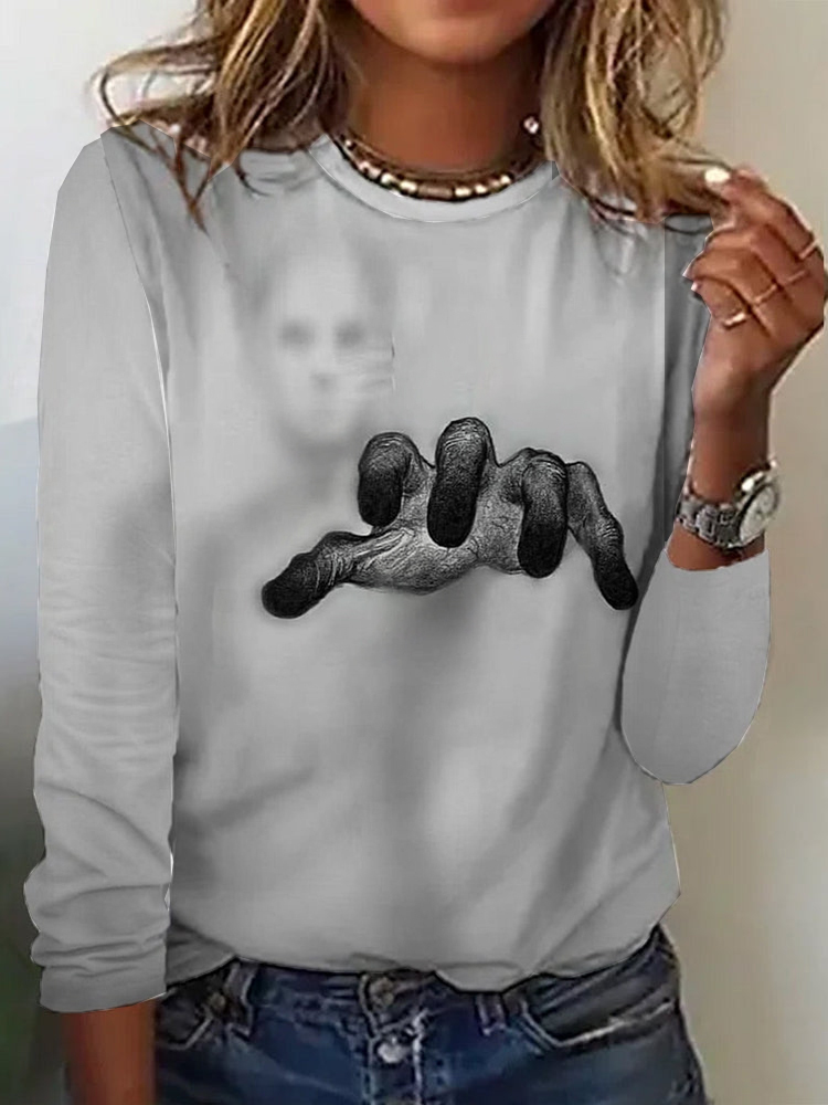 Loose Long Sleeve Crew Neck Halloween Casual Regular T-Shirt