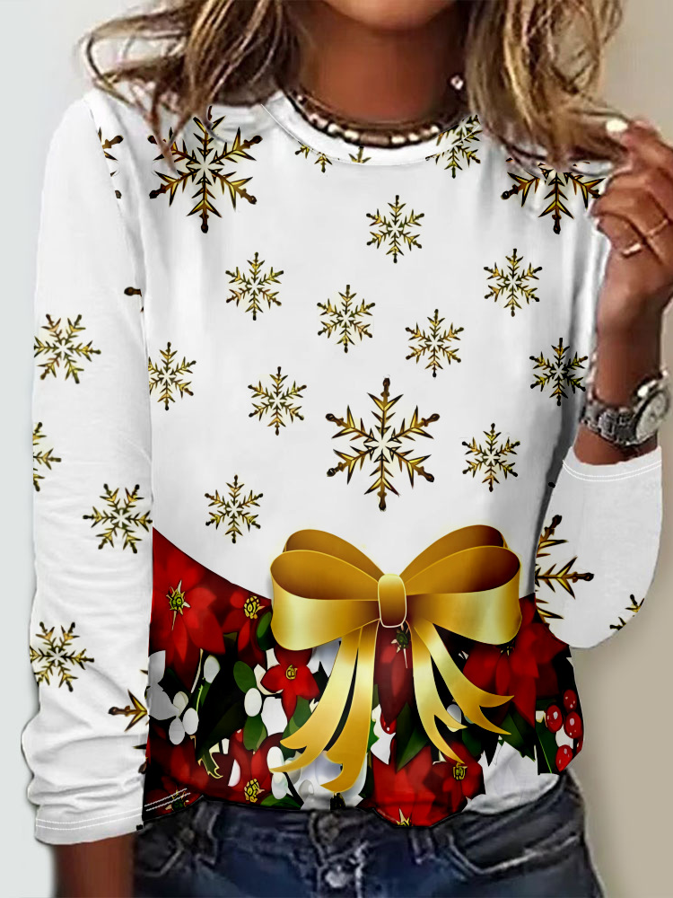 Loose Long Sleeve Crew Neck Geometric Casual Regular T-Shirt