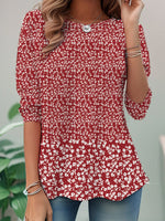 Loose Long Sleeve Crew Neck Floral Casual Regular Blouse