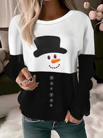 Casual Long Sleeve Crew Neck Christmas Snowman Loose Regular Sweatshirt