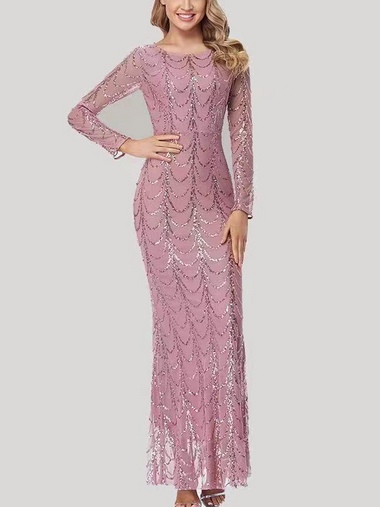 Sexy Long Sleeve Crew Neck Plain Tight Maxi Dress