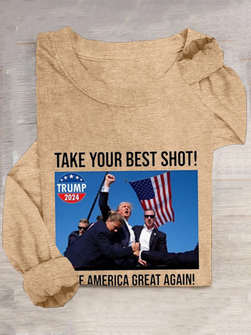 Loose Long Sleeve Crew Neck Figure Casual Regular T-Shirt